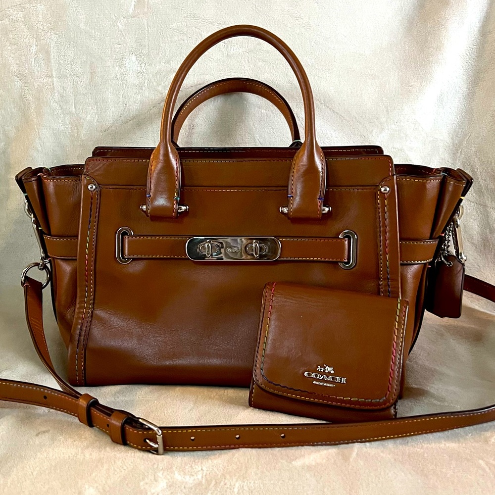 Coach Swagger 27 Rainbow Stitching w/shoulder strap plus Wallet